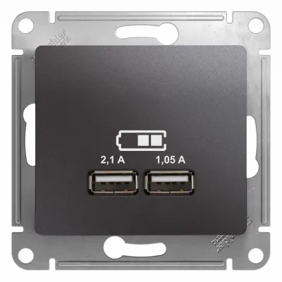 GLOSSA USB РОЗЕТКА, 5В/2100мА, 2х5В/1050мА, механизм, ГРАФИТ