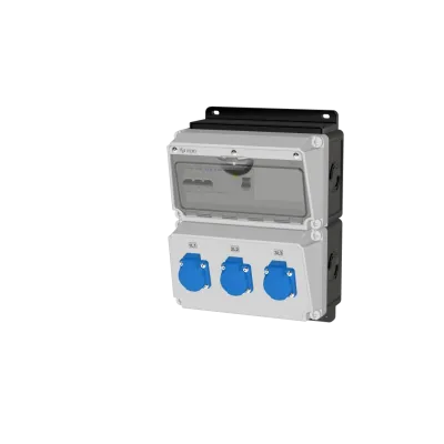 Комбинация розеток , Вход М32, клеммы, УЗО 4P/40A/30mA, 3xSchuko16A, IP54.