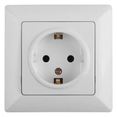 Розетка Intro Solo 4-206-01 с заземлением 2P+E Schuko со шторками, 16А-250В, IP20, СУ, белый