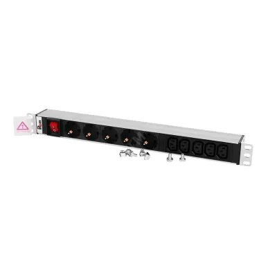 Блок розеток Rem-10 без шнура с выкл., 5 Sсhuko, 5 IEC 60320 C13, вход IEC 60320 C14, 10 A, алюм., 19'