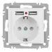Розетка Intro Accent 6-410-01М , P+E Schuko со шторками, 16А-250В + 2хUSB, IP20, СУ, белый матовый