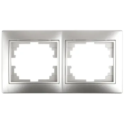 Рамка для розеток и выключателей Intro Plano 1-502-03 на 2 поста горизонтальная, СУ, алюминий