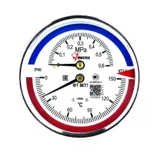 Термоманометр МПТ 0…150 С/0…0.6 МПа кт.2.5 d.80 IP40 G1/2 ОШ L46