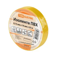 Изолента ПВХ 015х19 мм Желтая 25 м TDM