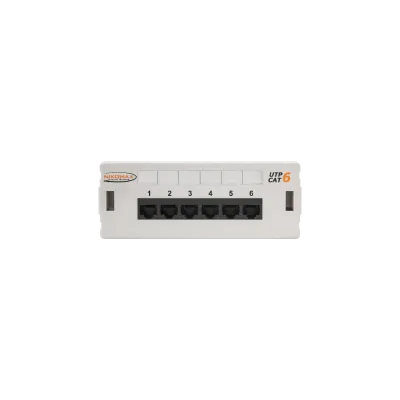 Панель настенная, 6 портов, Кат.6, RJ45/8P8C, неэкран., светло-серая