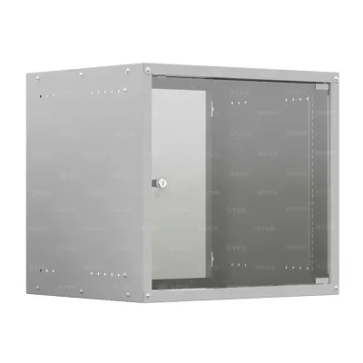 Шкаф настенный телекоммуникационный LIME 15U 550х450х770мм, 2 профиля 19, дверь стеклянная, боковые стенки несъемные, разобранный, серый RAL 7035