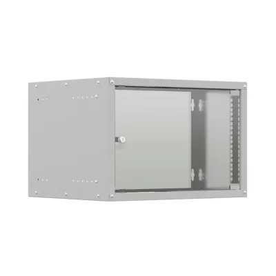 Шкаф настенный телекоммуникационный LIME 6U 550х350х370мм, 2 профиля 19, дверь стеклянная, боковые стенки несъемные, разобранный, серый RAL 7035