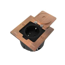 Лючок MultiDeS с розеткой 2К+З 16А/250В IP44 с монтажной коробкой для стены фальшпола стола Медь тип MDK21