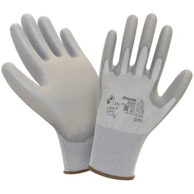 Перчатки 2Hands 2101GR, р-р 7, серый нейлон/серый PU покрытие ладони и пальцев