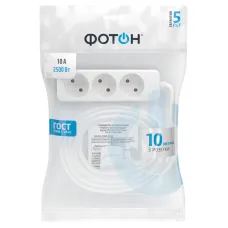 Удлинитель сетевой ''ФОТОН'' 10-103, 10м, 3 розетки, 10А, Белый