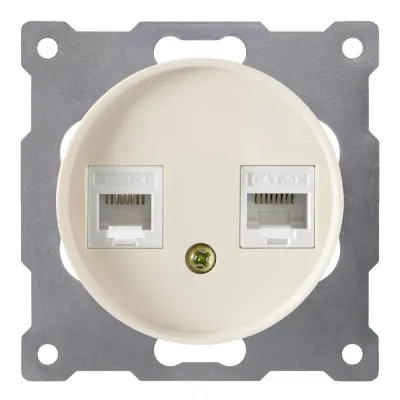 Розетка двойная телефон/компьютер RJ11/RJ45 кат.5e, цвет бежевый (серия Florence)