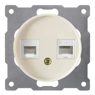 Розетка двойная компьютерная RJ45 кат.5e, цвет бежевый (серия Florence)