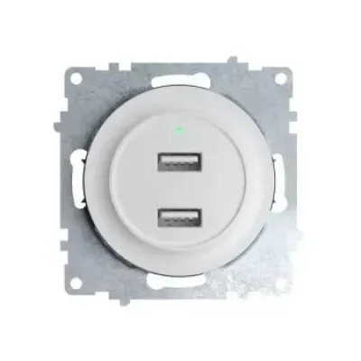 Розетка USB двойная, с подсветкой, цвет белый