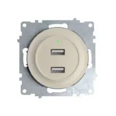 Розетка USB двойная, с подсветкой, цвет бежевый