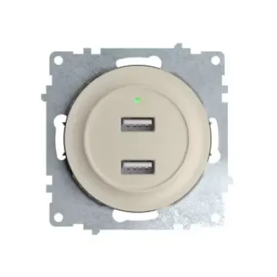 Розетка USB двойная, с подсветкой, цвет бежевый