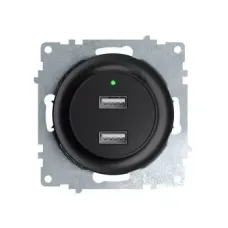 Розетка USB двойная, с подсветкой, цвет черный