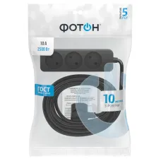 Удлинитель сетевой ''ФОТОН'' 10-103, 10м, 3 розетки, 10А, Черный