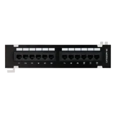 Коммутационная панель NETLAN настенная, 12 портов, Кат.5e (Класс D), 100МГц, RJ45/8P8C, 110, T568A/B, неэкранированная, черная