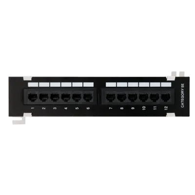Коммутационная панель NETLAN настенная, 12 портов, Кат.5e (Класс D), 100МГц, RJ45/8P8C, 110, T568A/B, неэкранированная, черная
