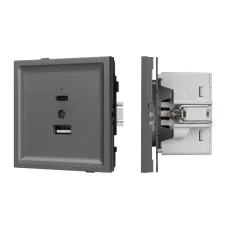 Механизм USB розетки SCT-TENDO-MUAC-SFPL-GR, 5V, 3A, QC3, Серый