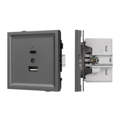 Механизм USB розетки SCT-TENDO-MUAC-SFPL-GR, 5V, 3A, QC3, Серый