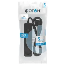 Удлинитель сетевой ''ФОТОН'' 10-53S, 5м, 3 розетки, 10А, с выкл., Черный