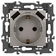 Розетка ЭРА Elegance 14-4109-16 2P+E 16A-250В, штор. с 2xUSB 5В-3А, титан