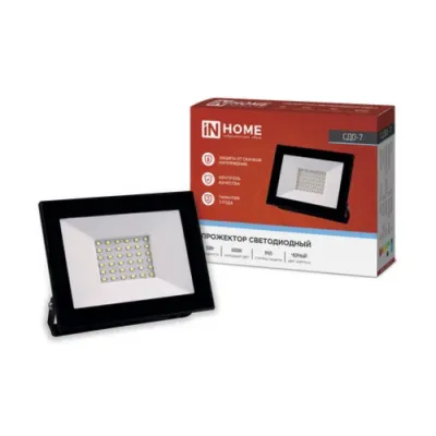 Прожектор светодиодный СДО-7 50 Вт 6500К IP65 черный IN HOME