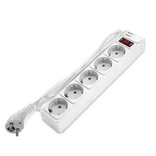 Фильтр-удлинитель 5 гнезд с USB type-A + type-A, ПВС 3*1, 10А/2,2кВт, выключатель с индикацией, с заземлением, белый, 1,8 метра DOMTOK