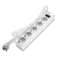 Фильтр-удлинитель 5 гнезд с USB type-A + type-A, ПВС 3*1, 10А/2,2кВт, выключатель с индикацией, с заземлением белый, 5 метров DOMTOK
