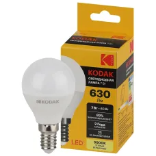 Лампа светодиодная LED 7Вт 630Лм 3000К E14 P45 шар KODAK P45-7W-830-E14 K