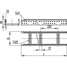 Лестничный лоток 80х300, L 3000, цинк-ламельный