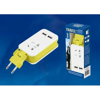 Удлинитель серии Travel, шнур 1,5м., 1 гнездо, б/з, 2USBх1,1 A. S-CT1-1,5U WHITE/GREEN LM Белый с салатовым.