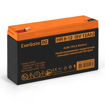 Аккумуляторная батарея ExeGate HR 6-12-F1 (6V 12Ah, клеммы F1)