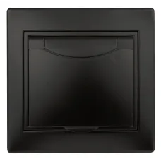 Розетка Intro Plano 1-203-05 с заземлением 2P+E Schuko с крышкой, 16А-250В, IP20, СУ, антрацит