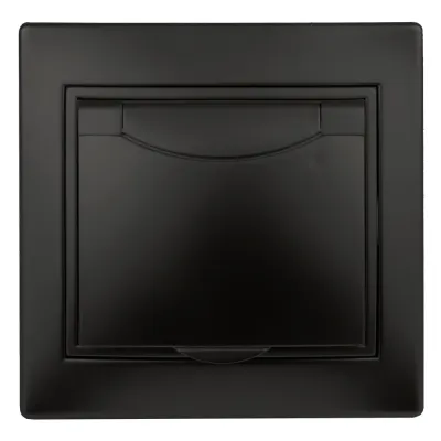 Розетка Intro Plano 1-203-05 с заземлением 2P+E Schuko с крышкой, 16А-250В, IP20, СУ, антрацит