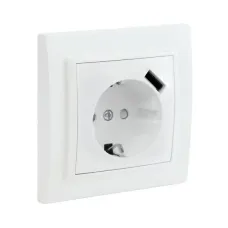 Розетка 1-местная СП с/з Минск 16А белая с защ. штор. с USB EKF