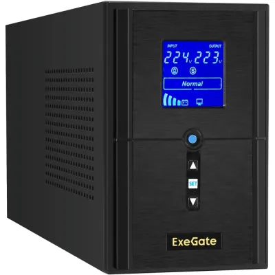 ИБП (инвертор, синус, для котла) ExeGate SineTower SZ-1500.LCD.AVR.2SH.1C13.USB (1500VA/1200W, чистая синусоида, LCD дисплей, AVR, 2*Schuko+1*C13, USB, линейно-интерактивный, внешняя