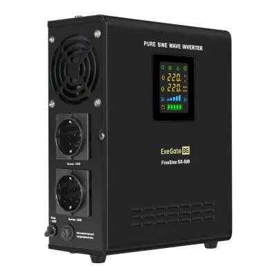 ИБП (инвертор, синус, для котла, настенный) ExeGate FineSine SX-500.LCD.AVR.2SH (500VA/300W, чистая синусоида, цветной LCD-дисплей, AVR, 2*Schuko, линейно-интерактивный, в