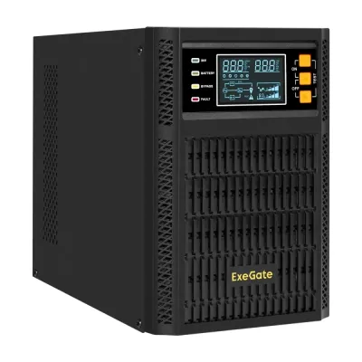 ИБП On-line ExeGate PowerExpert TL-1000.LCD.AVR.2SH.USB.RS232.SNMP (1000VA/1000W, On-Line, PF=1, LCD, 2*Schuko, RS232, USB, SNMP-slot, батарея 12V 7.2Ah - 2шт, Tower, металлический корпус, Black)