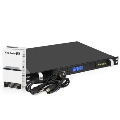 ИБП ExeGate 1U ServerRM UNL-1000.LCD.AVR.6C13.RJ.USB.1U (1000VA/600W, LCD, AVR, 6*C13, RJ, USB, батарея 6V 7.2Ah - 2 шт., 1U, установка в стойку, Black)