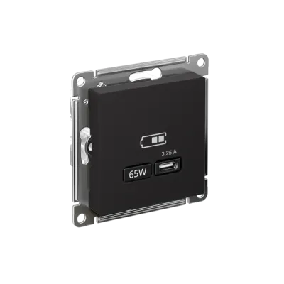 ATLASDESIGN USB РОЗЕТКА тип-C 65W высокоскор.заряд. QC, PD, механизм, КАРБОН