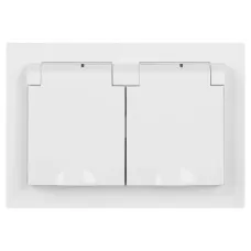 Розетка Intro Accent 6-210-01 2х2P+E Schuko с крышками штор., 16А-250В, IP44, СУ, AL/CU, белый