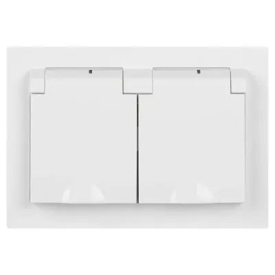 Розетка Intro Accent 6-210-01 2х2P+E Schuko с крышками штор., 16А-250В, IP44, СУ, AL/CU, белый
