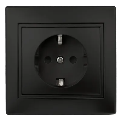 Розетка Intro Plano 1-202-05 с заземлением 2P+E Schuko, 16А-250В, IP20, СУ, антрацит