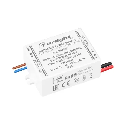 Блок питания ARPJ-SP-38160-PFC-TRIAC-MINI (6W, 19-38V, 160mA) (IP65 Пластик, 5 лет)