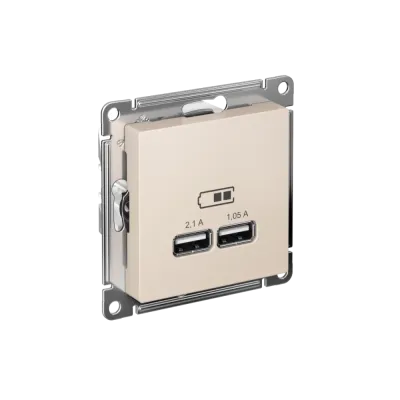 Розетка ATLASDESIGN USB 5В 1 порт x 2,1 А 2 порта х 1,05 А механизм бежевый