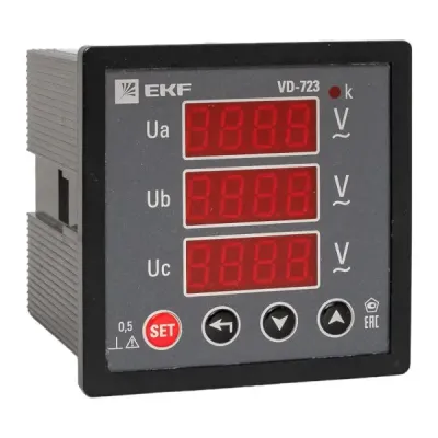Вольтметр VM-D723 цифровой на панель 72х72 трехфазный EKF PROxima