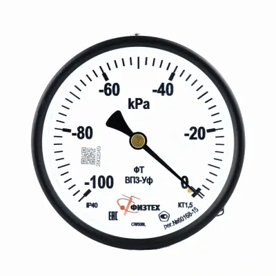 Вакуумметр общетехнический ВП3-Уф -100…0 кПа кт.1.5 d.100 IP40 M20*1.5 ОШ ФлП