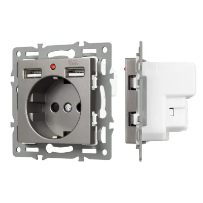 Механизм розетки с USB зарядкой SCT-MUAA-PL-GR 250V, 16A